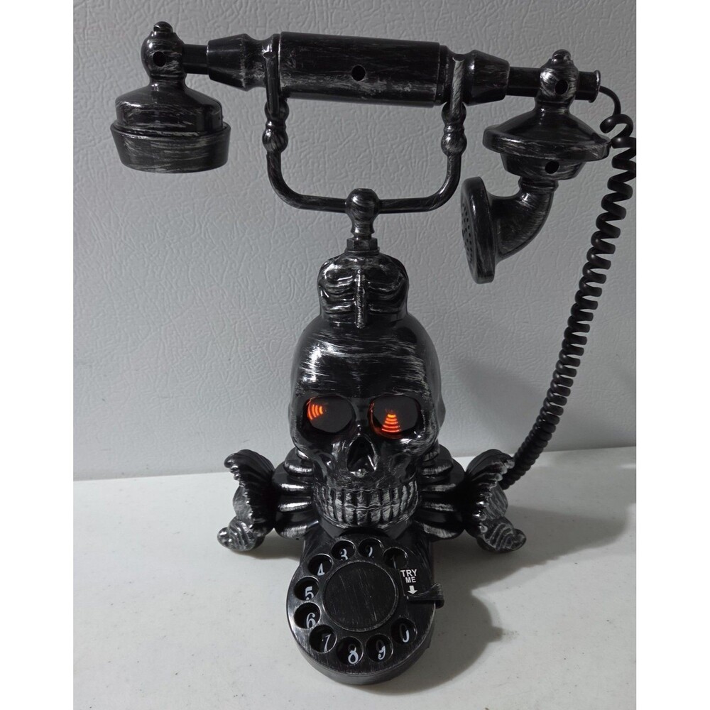 Gemmy Halloween Skull Telephone Talking Spinning Red Eyes Animated Haunted Prop